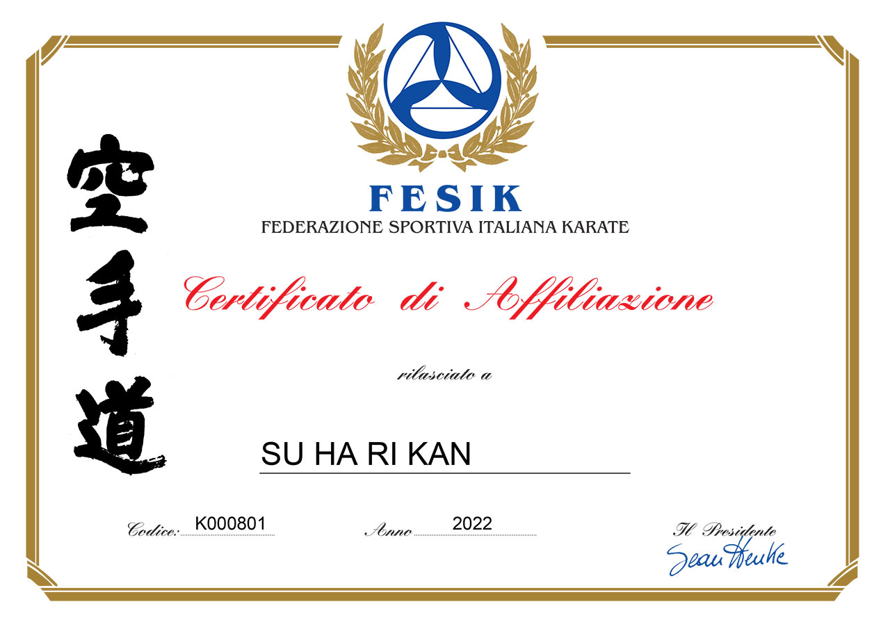 Attestato affiliazione Fesik