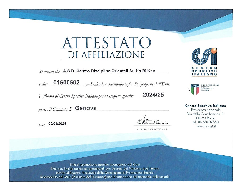 Attestato Affiliazione CSI 2025 Attestato Affiliazione CSI 2025