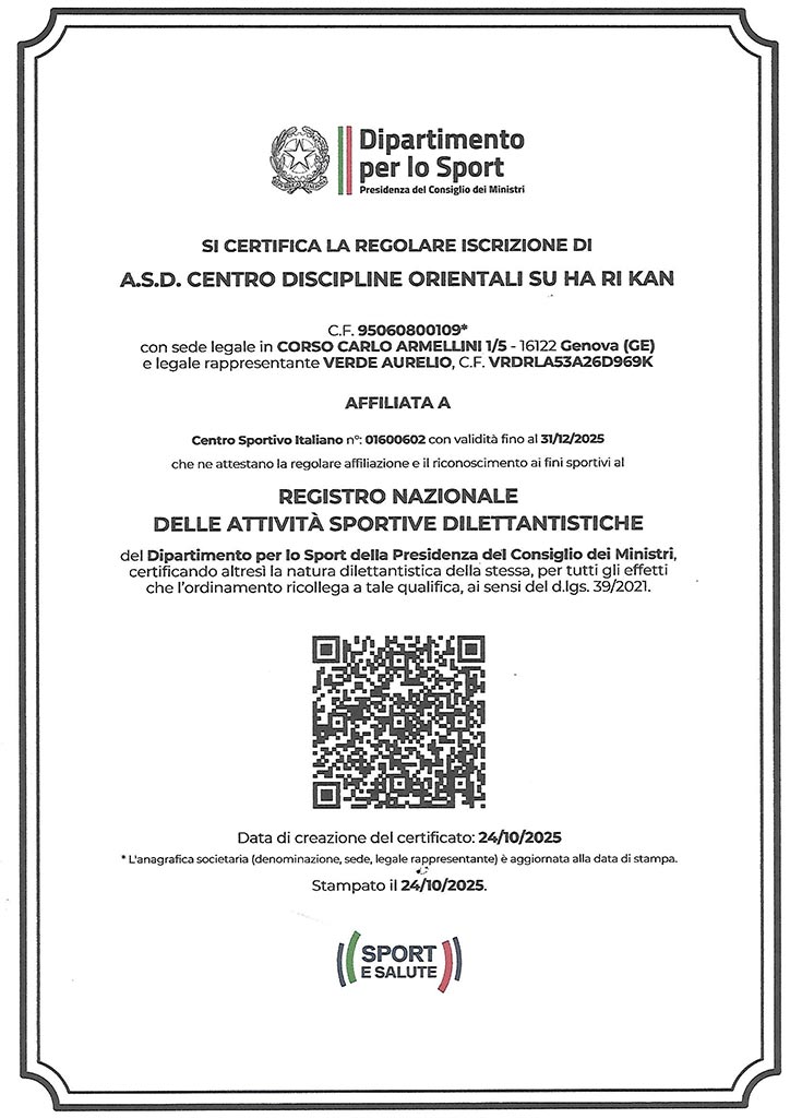 Certificato di Iscrizione del Dipartimento per lo Sport 2025 Certificato di Iscrizione del Dipartimento per lo Sport 2025