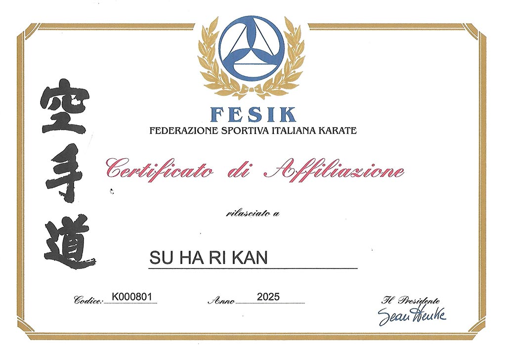 Certificato di Affiliazione Fesik 2025 Certificato di Affiliazione Fesik 2025